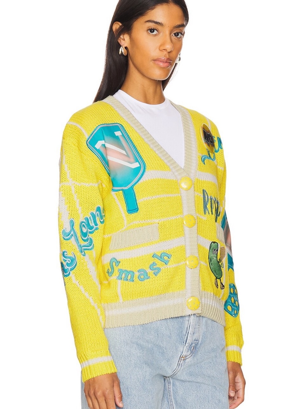 No! Jeans Pickleball Cardigan No! Jeans Yellow Appliqué